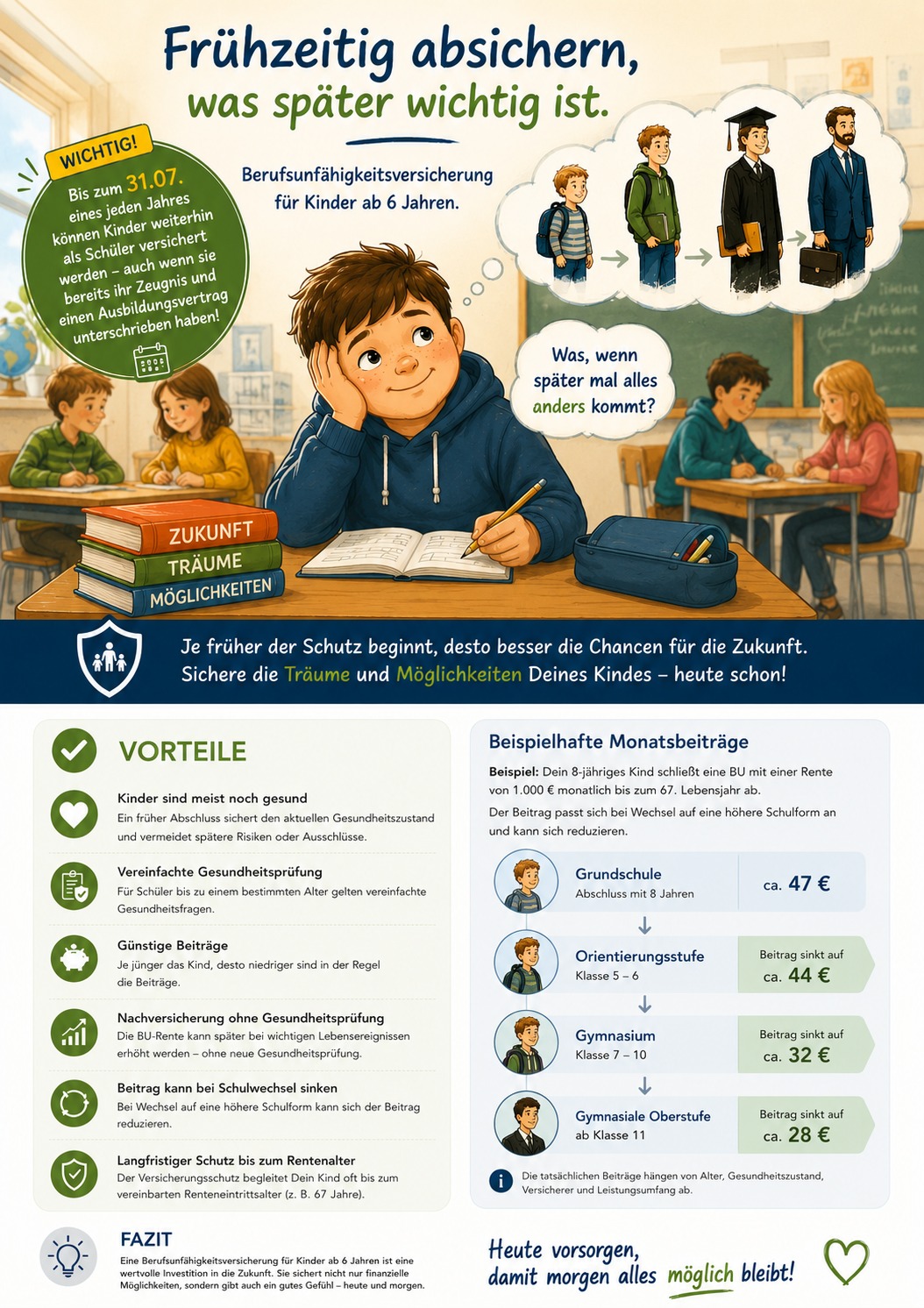 Berufsunfähigkeitsversicherung für Schüler ab 6 Jahren